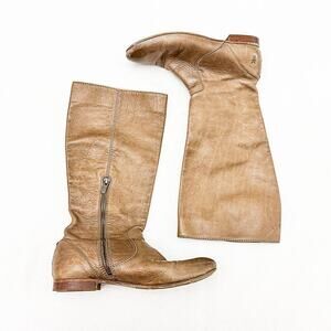 Frye Jillian Pull On Boot Leather Boots Light Brown Round Toe Side Zip Size 8